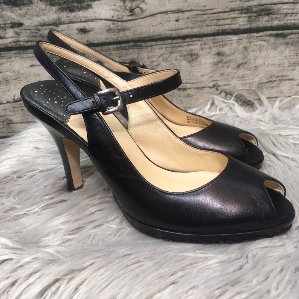 Cole Haan Black Slingback Peeptoe Heels Sz 6.5